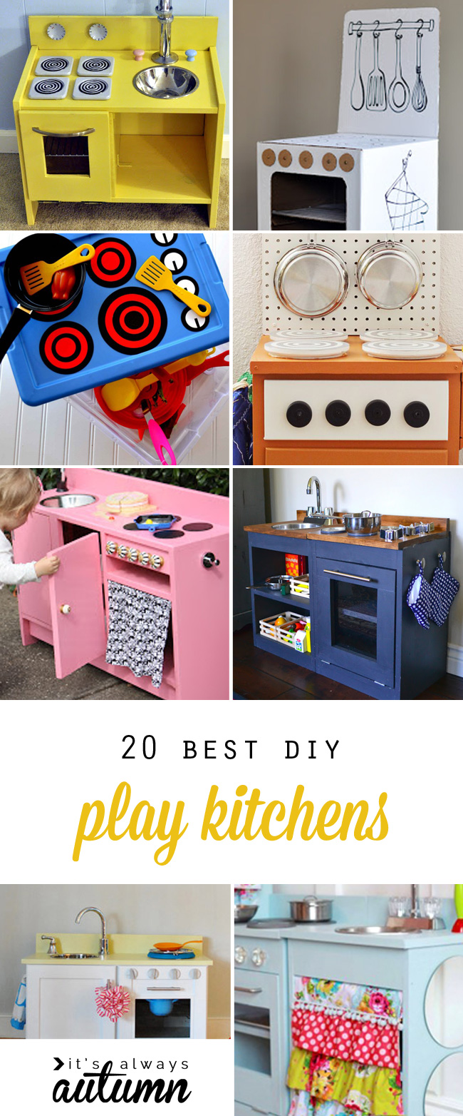 collage of the best DIY play kitchen tutorials