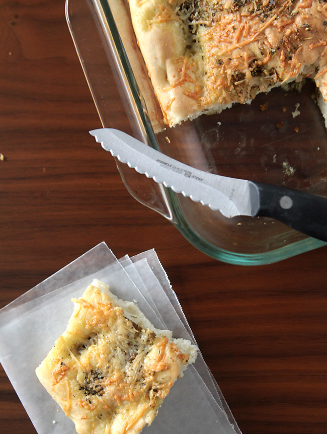 A slice of easy to make focaccia bread