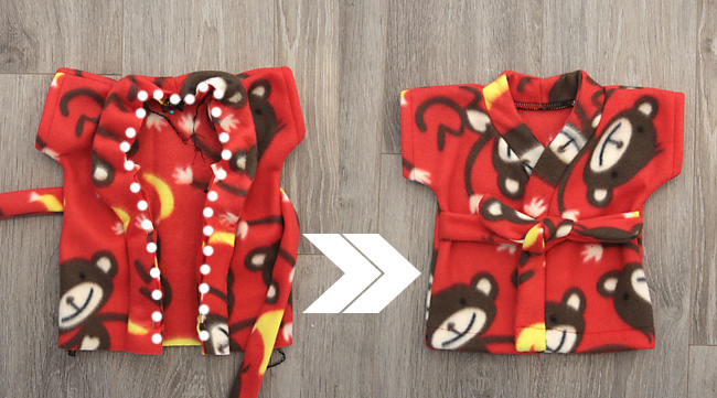 Sew on binding to finish teddy bear robe