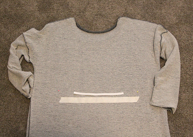 sweater dress turned inside out with waistline marked and elastic strip