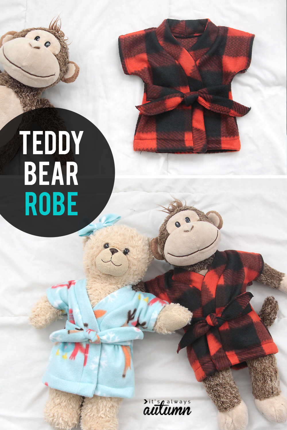 Sew this adorable teddy bear robe with a free sewing pattern. Fun Christmas gift for kids!