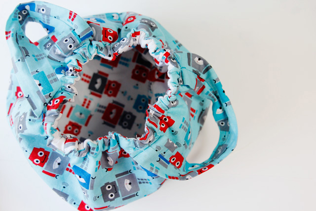 Blue fabric toy bucket