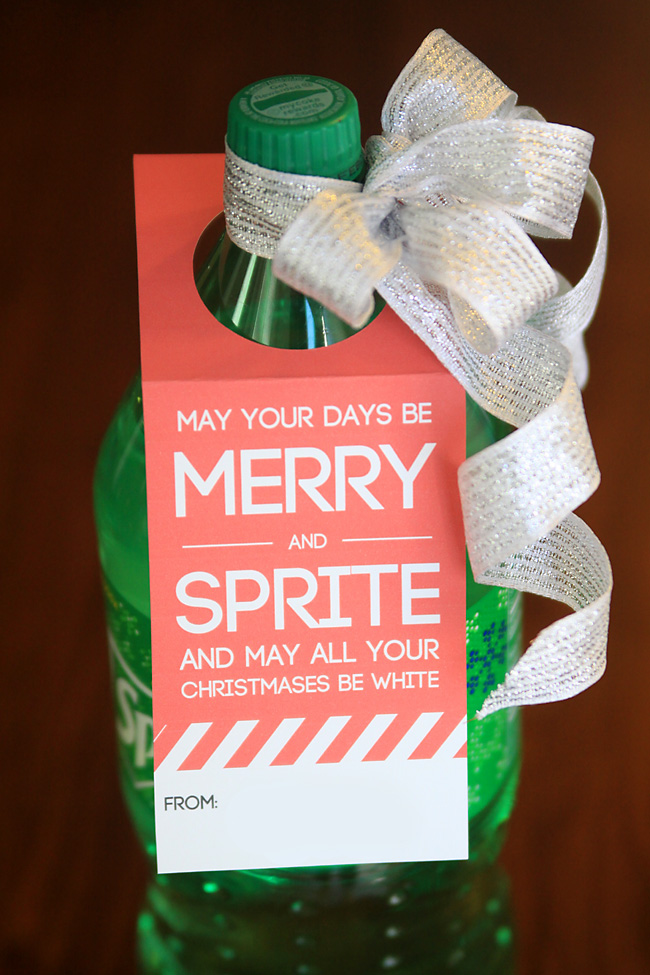 Two liter of sprite with Christmas gift tag