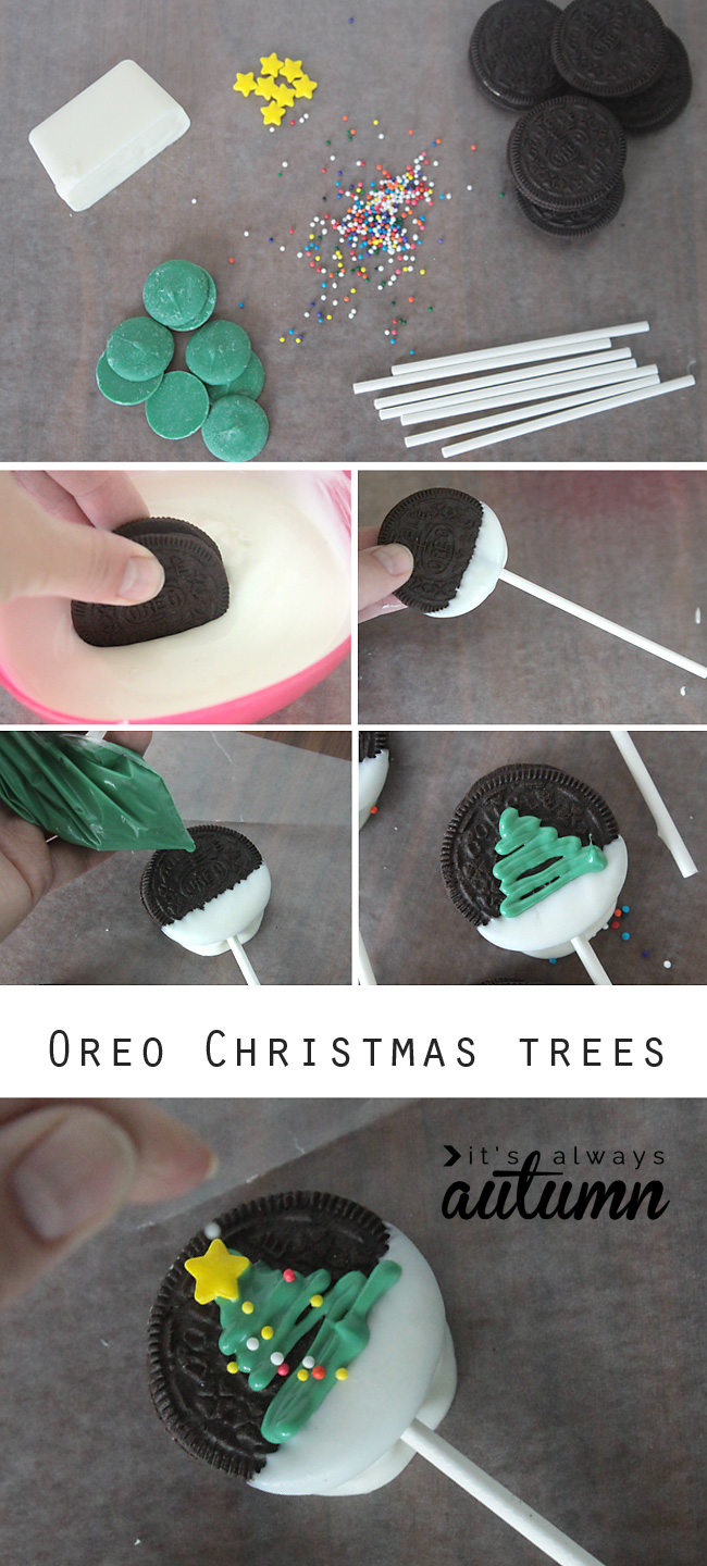 Steps to make Christmas tree Oreo pop