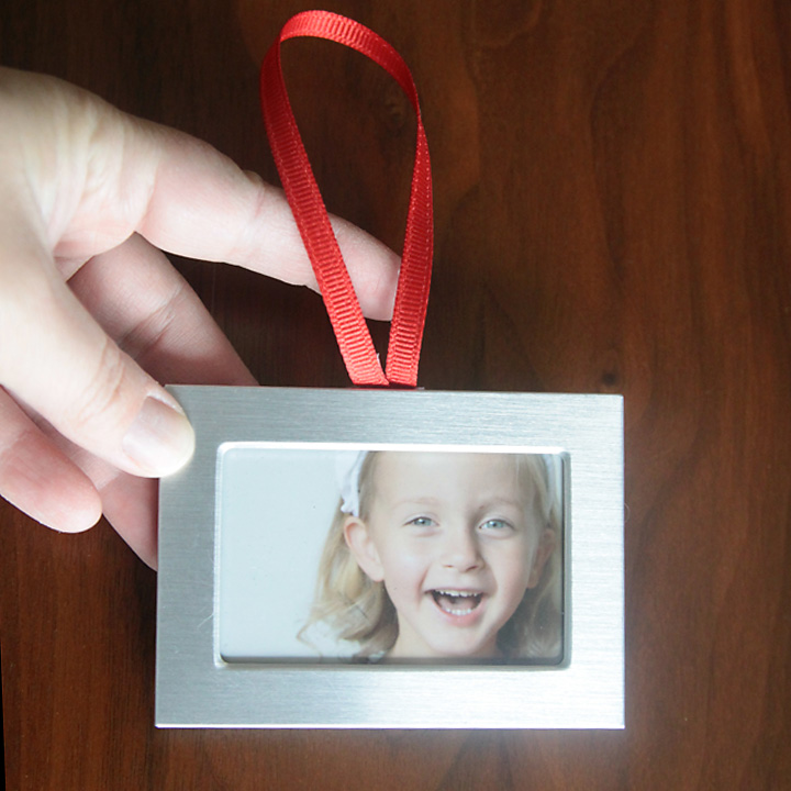 Small dollar store photo frame turned into Christmas ornament