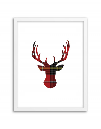 Silhouette of a deer with antlers in red plaid