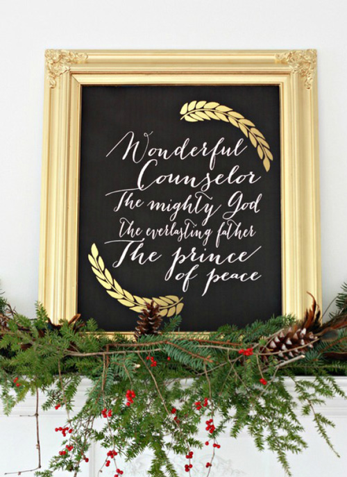 Chalkboard Christmas scripture print in a gold frame