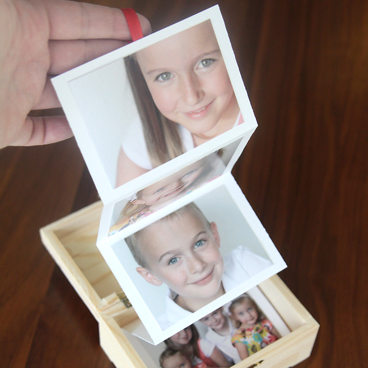 DIY accordian photo strip in a box