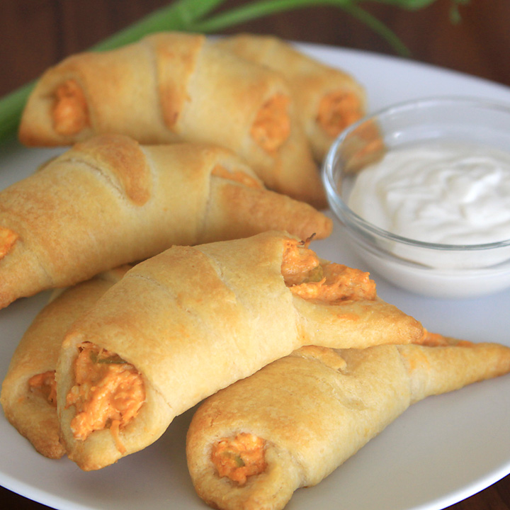 Crescent rolls filled with buffalo chicken and ranch dressing