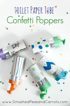 Confetti poppers: toilet paper tubes with balloons on one end
