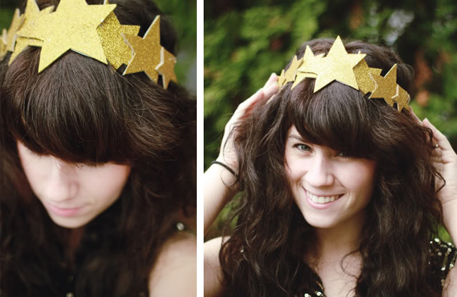 Teenage girls wearing a paper crown covered with stars