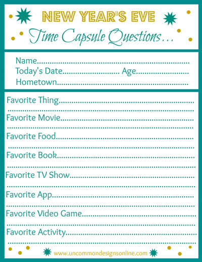 Printable time capsule question sheet