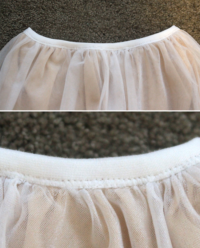 Fold over elastic sewn around top of skirt