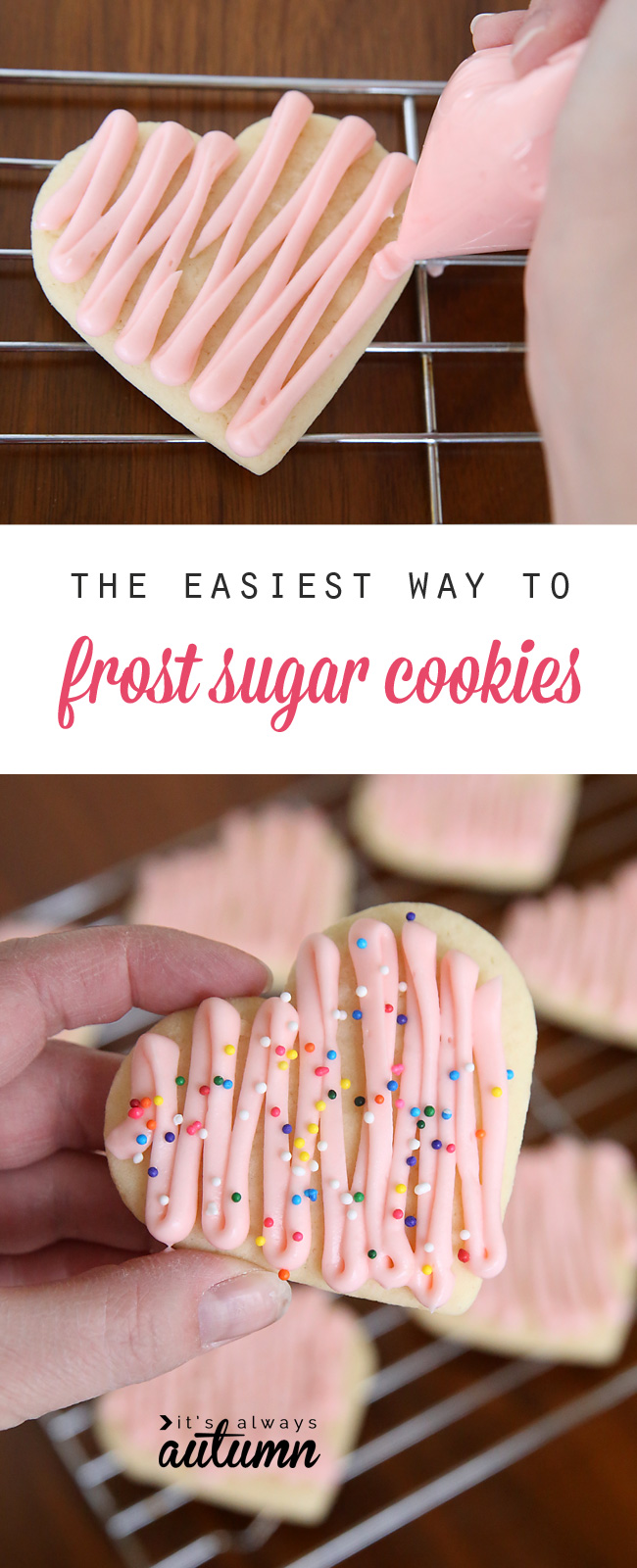 Great tip! You can frost a whole batch of sugar cookies in no time with this simple method (and all you need is a plastic sandwich bag!).
