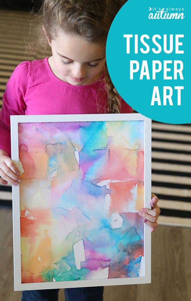 Easy kids art project made with tissue paper! How to make tissue paper art.