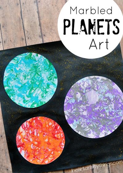 Marbled planets art project for kids