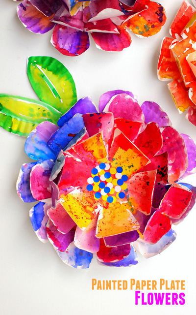 Colorful flowers made from painted paper plates
