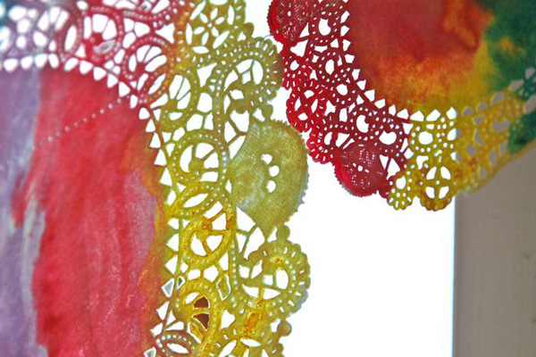 Painted paper doilies art project for kids