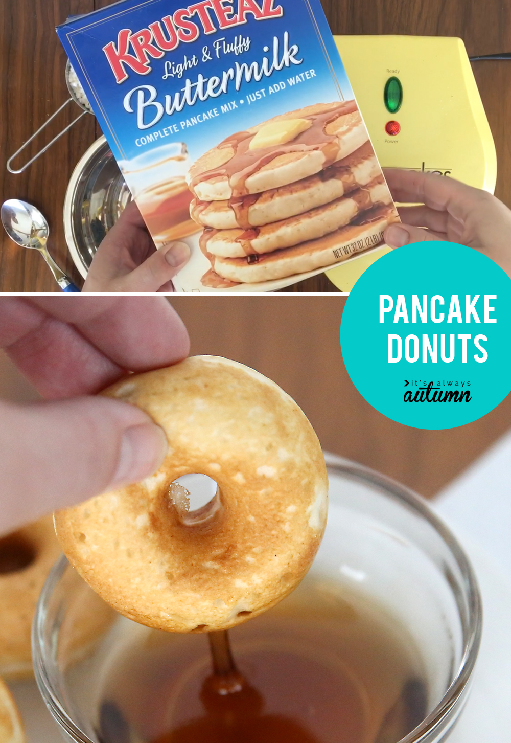 Pancake donuts are a fun, easy breakfast idea for kids!