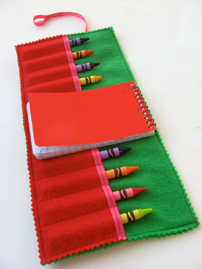 fabric roll for crayons and small notebook