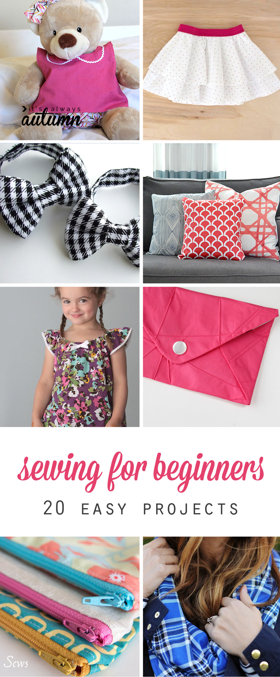 collage of easy sewing projects for beginners