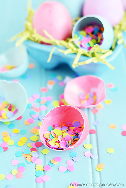 Broken Easter eggs filled with confetti