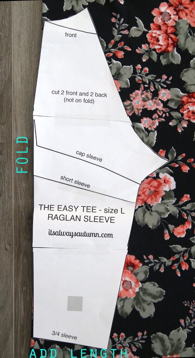 The easy tee raglan sleeve pattern on floral fabric
