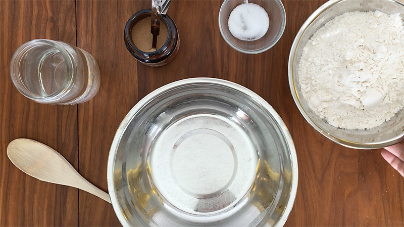 Artisan bread ingredients: water, yeast, salt, flour