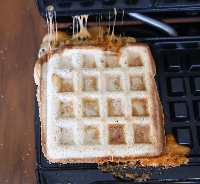 Pizza wafflewich on a waffle maker