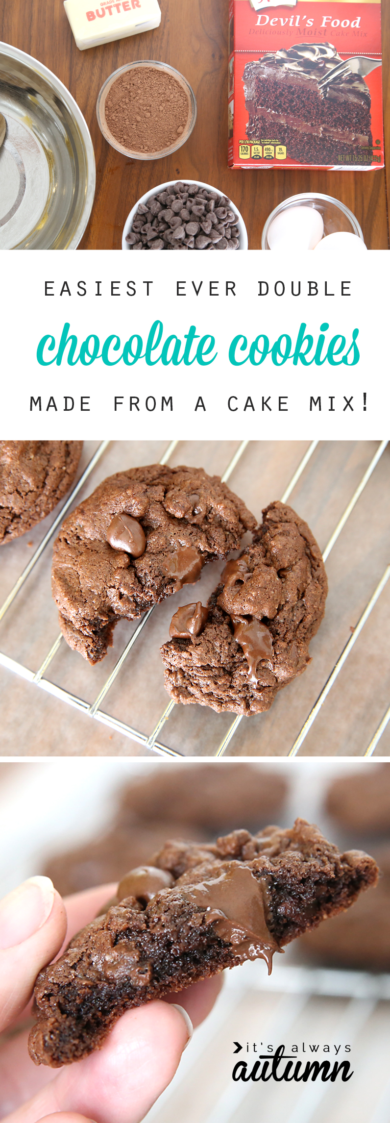 double chocolate cookies made from a cake mix