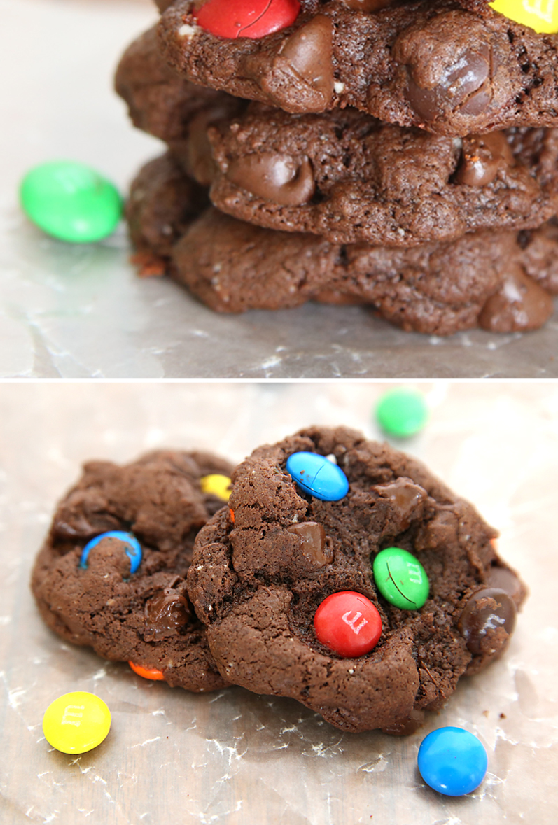 Chocolate cookies with M&Ms