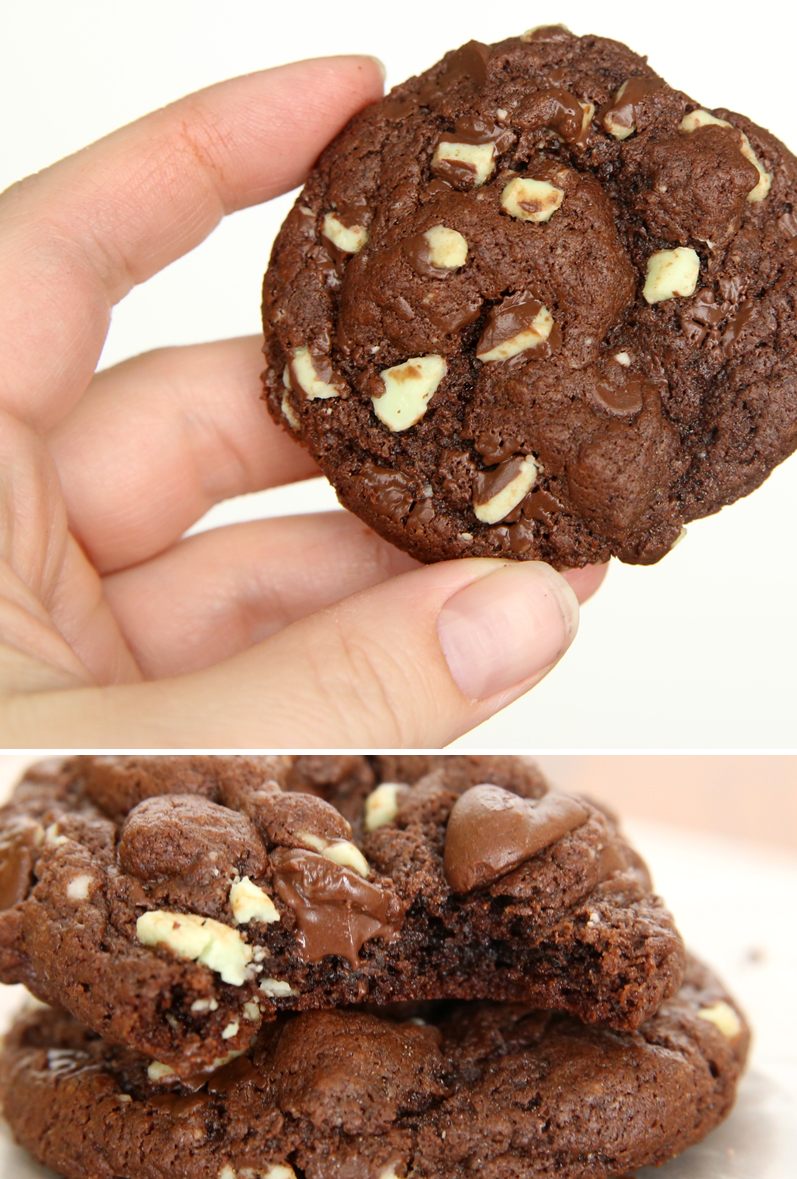 Double chocolate cookies with Andes mint pieces