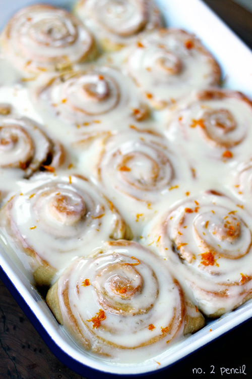 orange cake mix sweet rolls in a pan