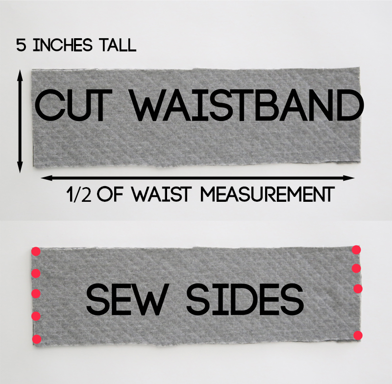 Cut waistband and sew together sides