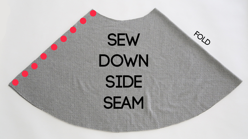 Sew down side seam of half circle skirt