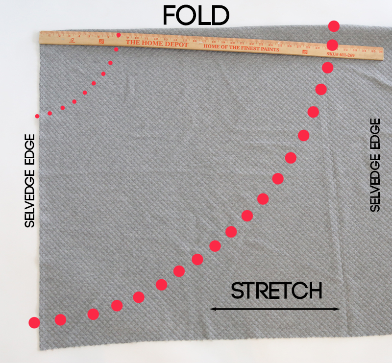 Diagram for cutting a half circle skirt pattern