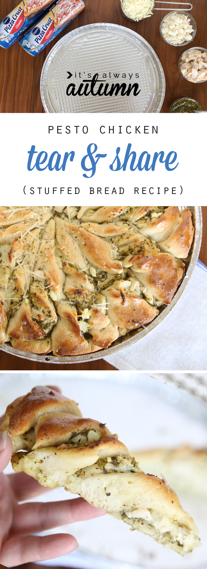 Pesto chicken tear and share stuffed bread recipe