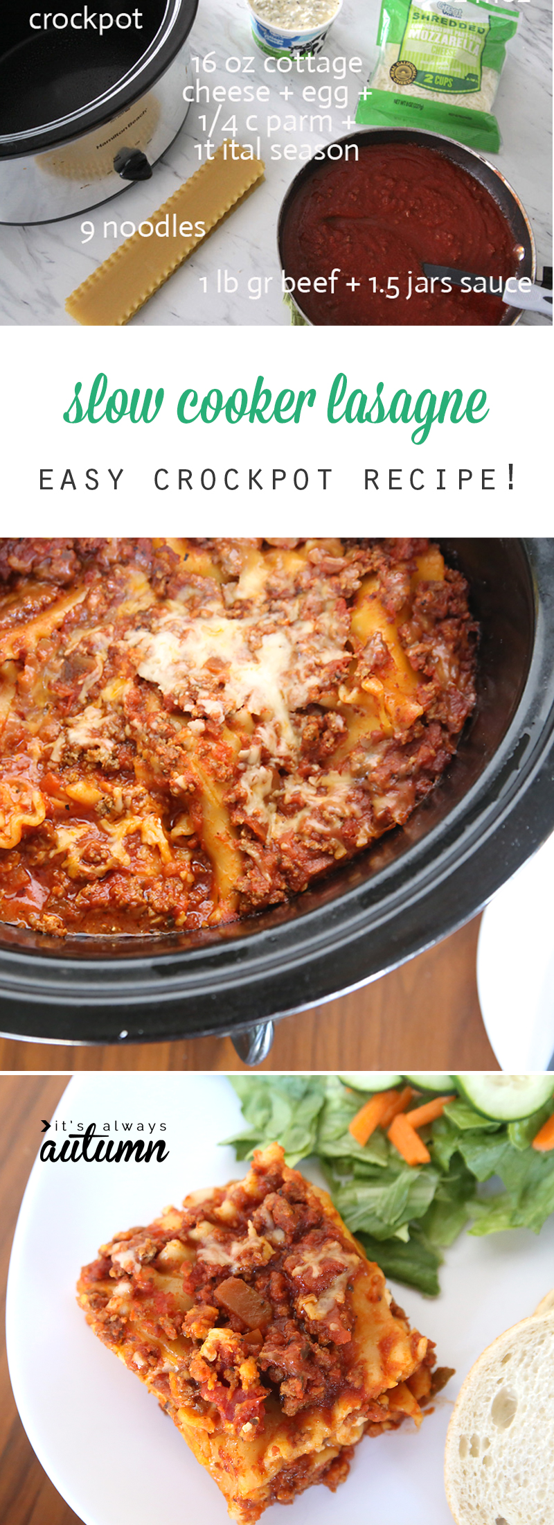 Did you know you can make lasagne in the crockpot? It's super easy and tastes great! Slow cooker lasagna recipe.