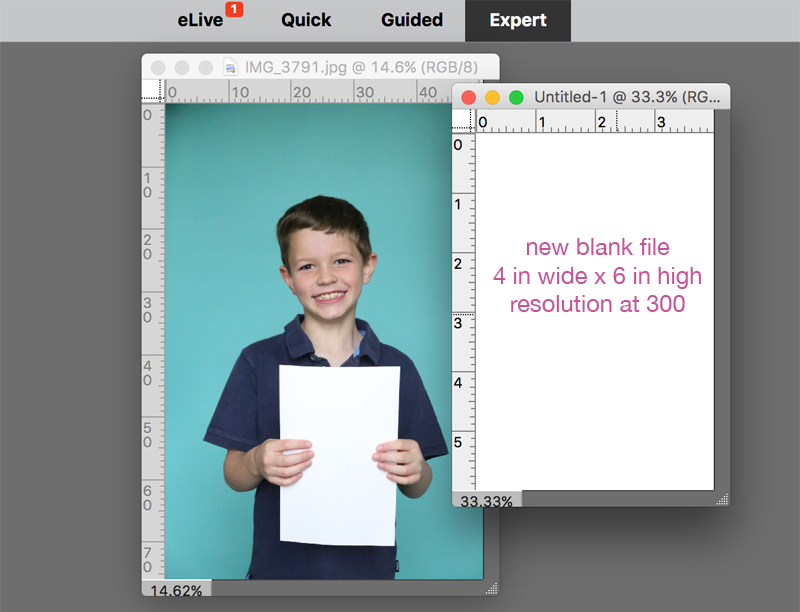 photo of a boy open in Photoshop Elements