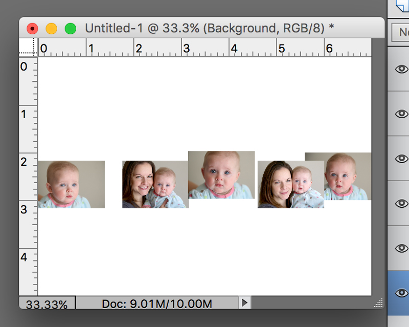 Photos arranged in a row in photoshop elements