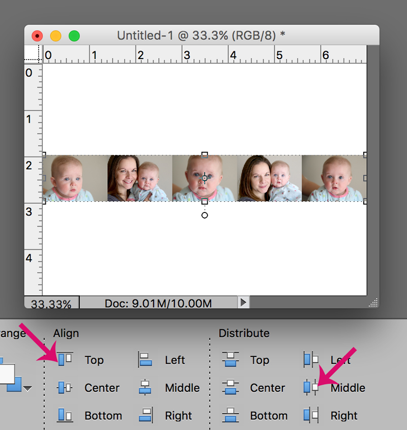 Photos aligned in a row in photoshop elements