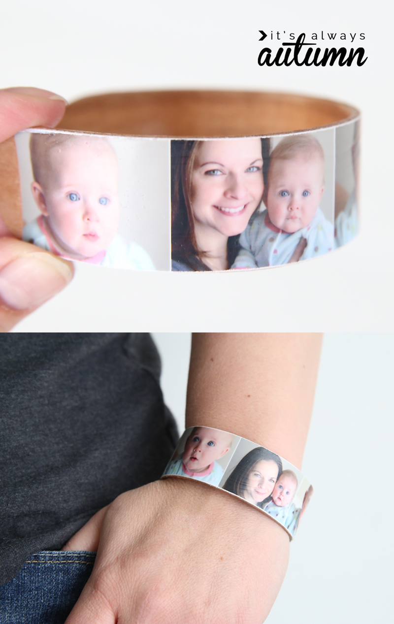 DIY popsicle stick bracelet with photos on it