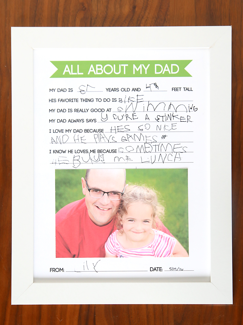 All About My Dad questionnaire for kids.. This turns out so cute! Easy gift kids can make for Father's Day.