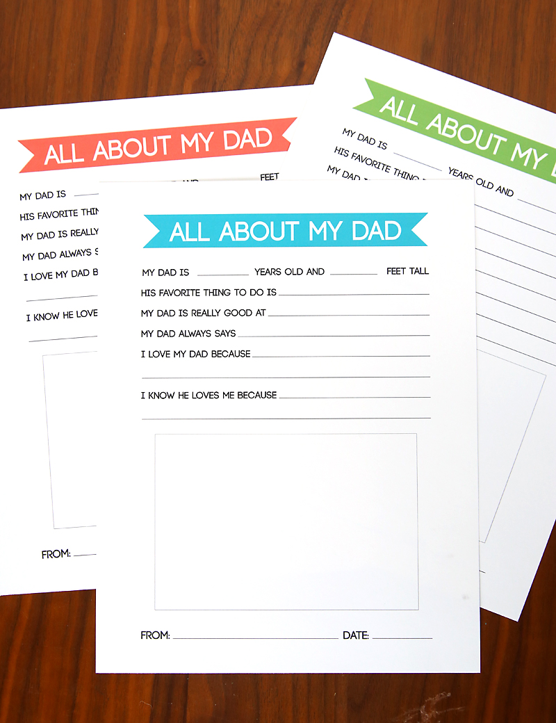 All About My Dad printable questionnaire