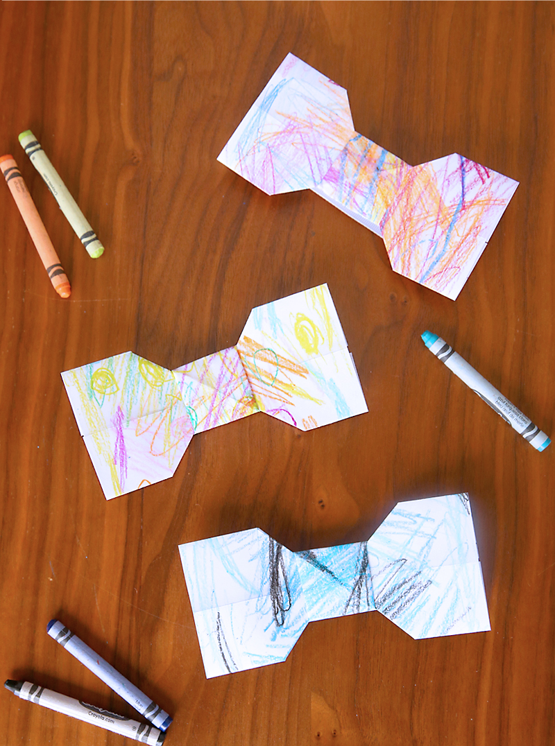 origami bowties and crayons