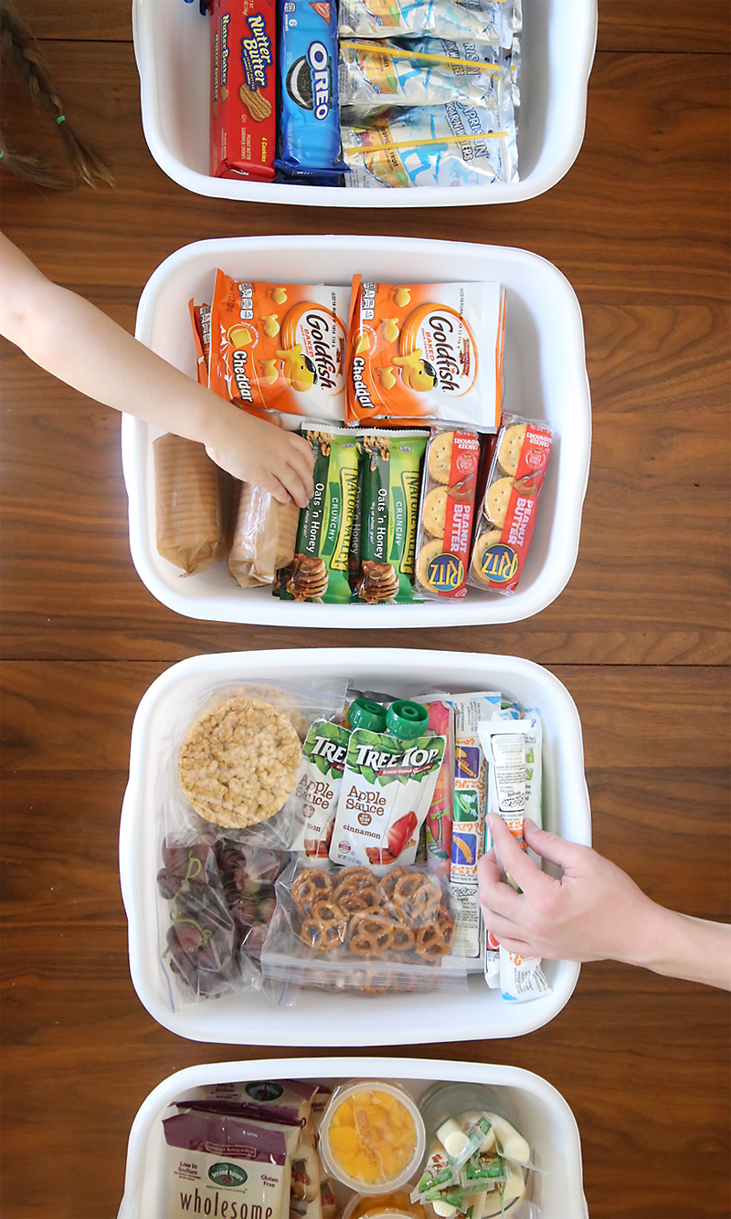 Bins full of healthy snacks