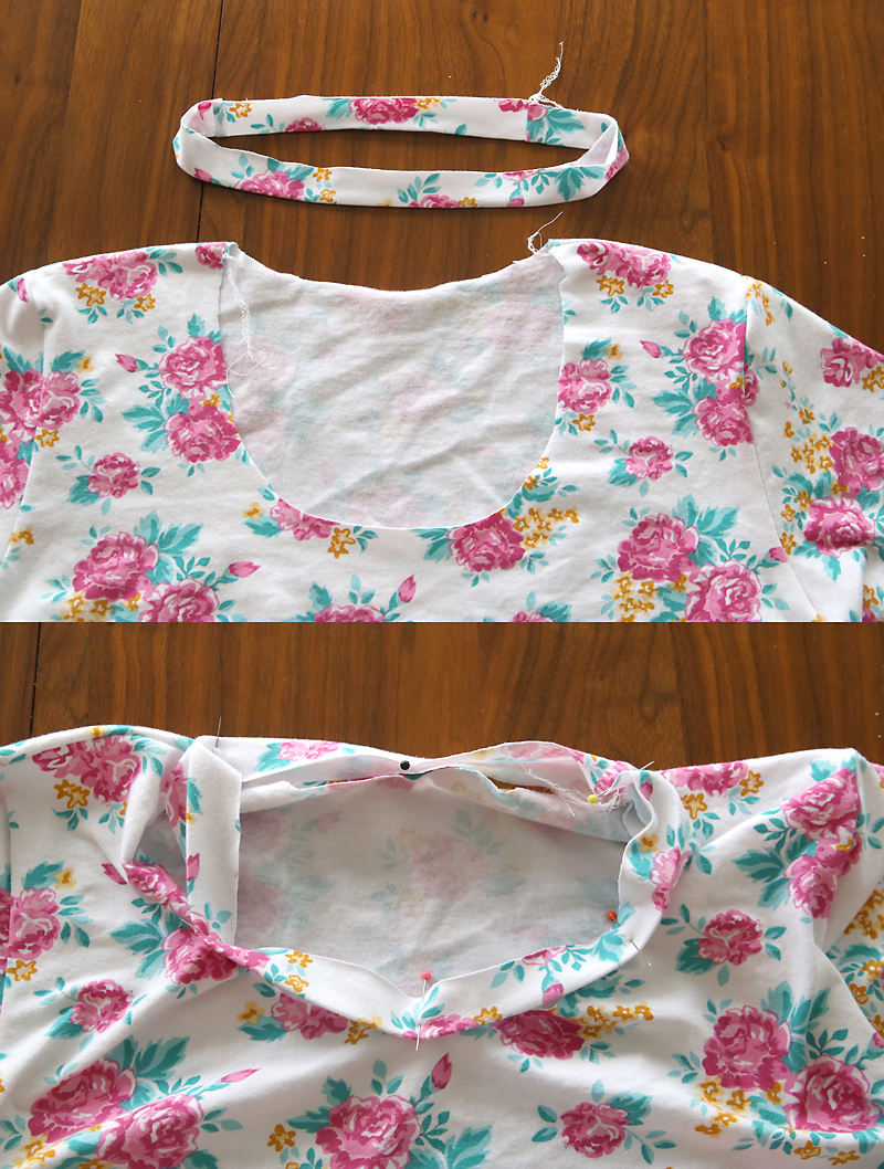 shirt and neckbinding, neckbinding pinned into neckline