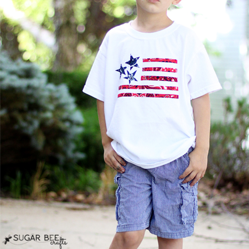 boy wearing a DIY flag shirt