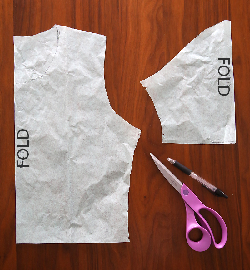 Bodice pattern and sleeve pattern, with scissors