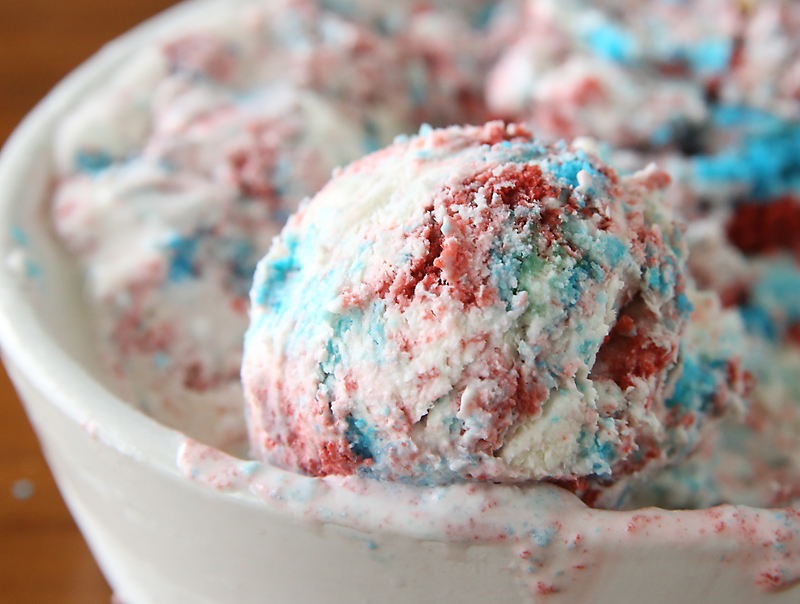 A close up of fourth of July no churn ice cream